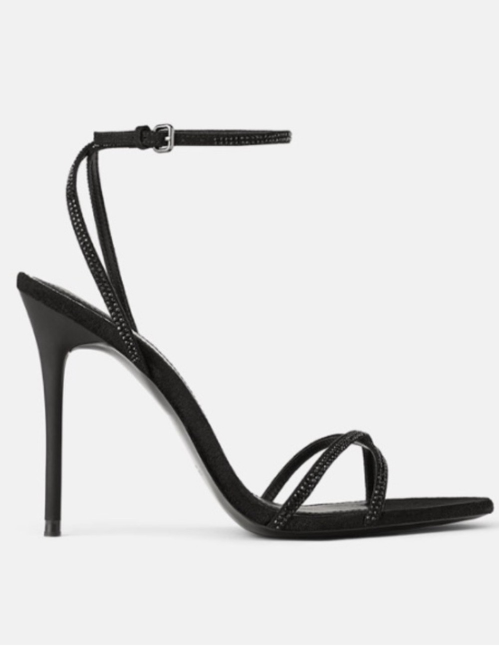 Zara Sandal Strappy ankle
Strap sparkle bead heel stiletto Sz 39 8.5 black
